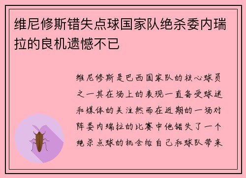 维尼修斯错失点球国家队绝杀委内瑞拉的良机遗憾不已